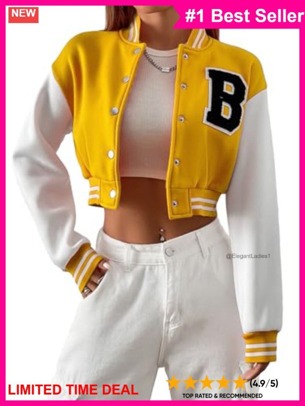 Women's Casual Button Down Crop Varsity Bomber Jacket Letter Patched